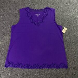 Coldwater Creek Purple Sleeveless Lace Trim Top Stretch Ethereal Gothic Fairy XL